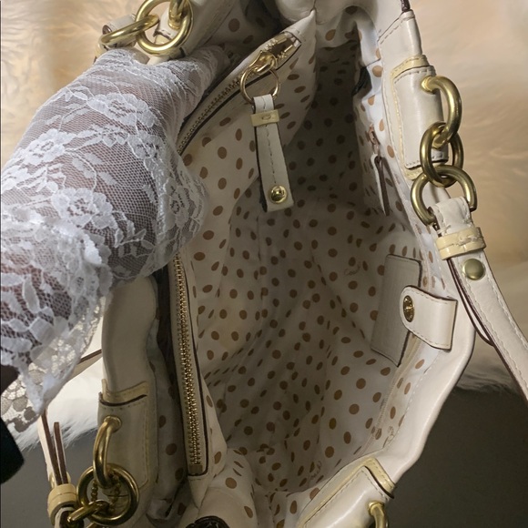 COACH Peyton Carryall Leather Satchel (EUC) Bone/ Gold - Picture 7 of 17